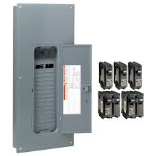 image of a SquareD panel with 6 breakers to it's right on a white background.